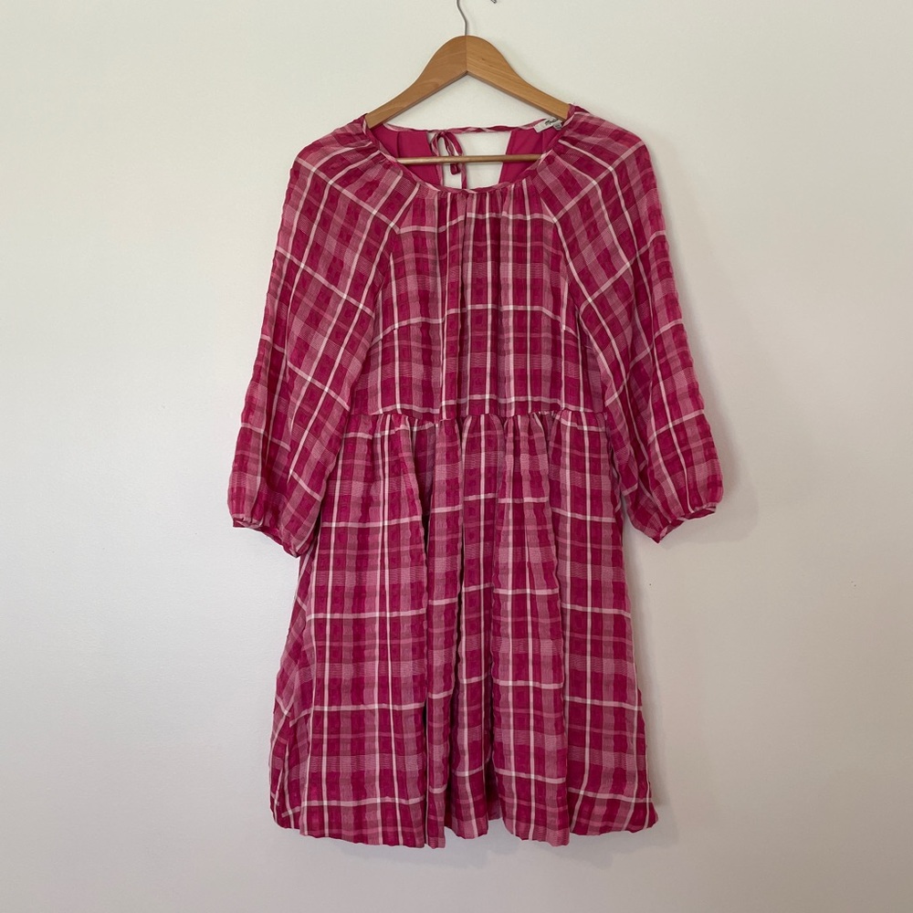 Madewell Pink Gingham Babydoll Dress